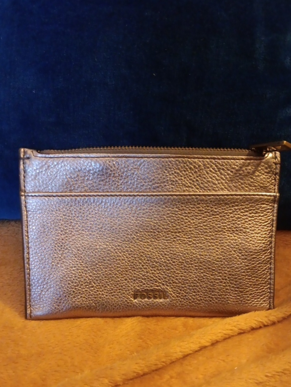 Fossil Compact Metallic Zip Card Wallet - Rose Gold